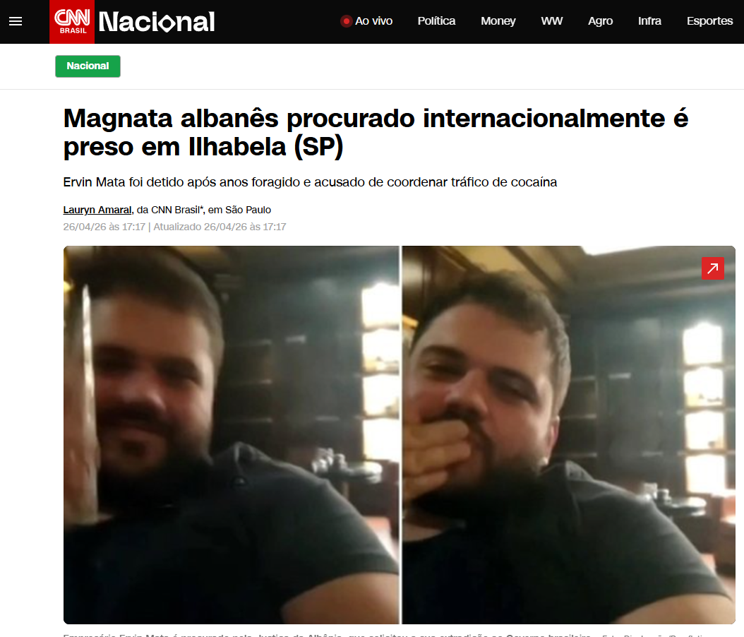 CNN shkruan për Ervin Matën  Manjati shqiptar u arrestua në Ilhabela të Brazilit