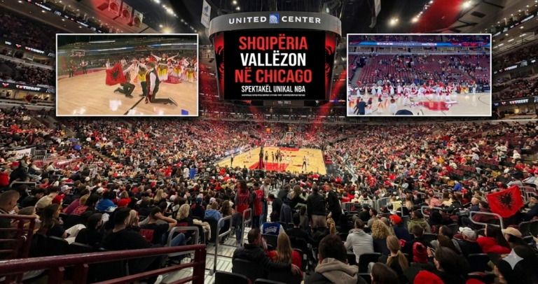 Shqipëria vallëzon në Chicago, spektakël unikal para ndeshjes në NBA (VIDEO)