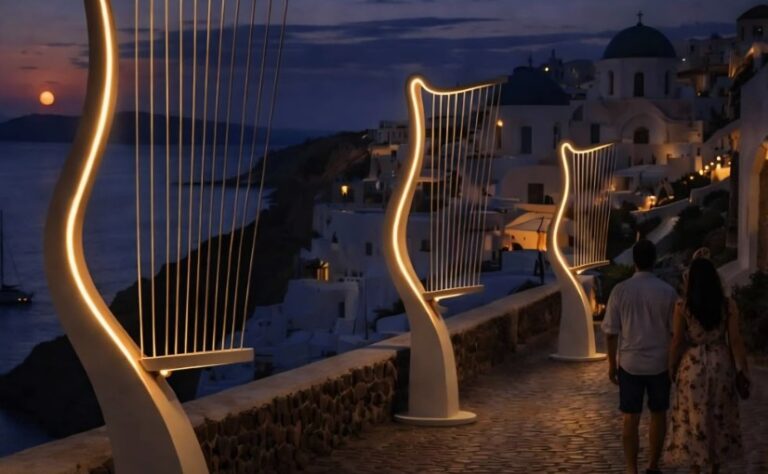 Greqia po instalon “harpa të erës” që e kthejnë flladin në muzikë dhe prodhojnë dritë