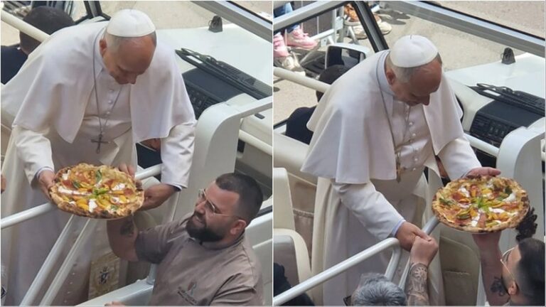 Papa Leoni XIV ndalon për picë gjatë vizitës në Acerra