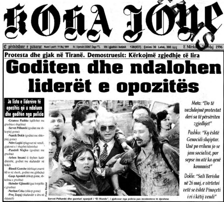 Ja si shkruante KOHA JONE për 28 majin 1996, kur kërciti dajaku mbi PS