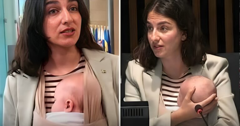 Ministrja suedeze e klimës, Romina Pourmokhtari, solli djalin e saj tremuajsh Adamin, në takimin e këshillit të BE-së në Luksemburg