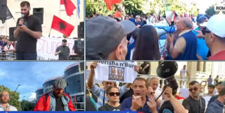“RAMA NË BURG, BERISHA NË BURG!”. “Jep dorëheqjen!”, thërrasin protestuesit