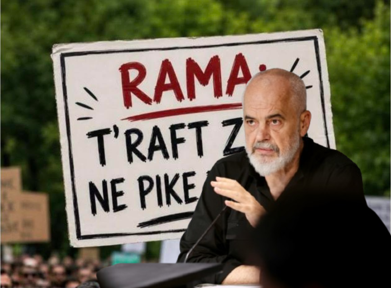Fotolajm  Rama poston një pankartë nga protesta  Të raftë zilja në pikë t zhegut
