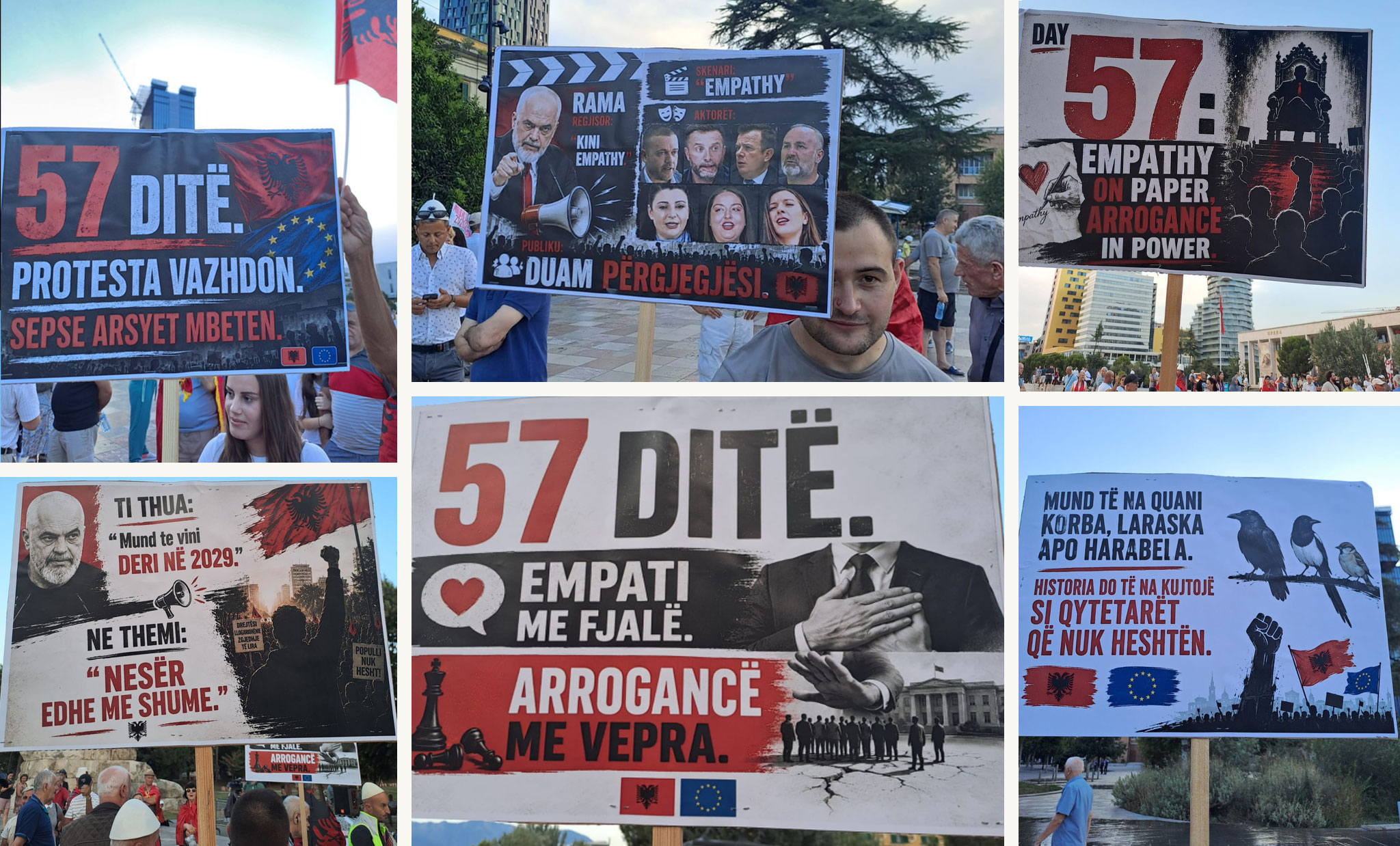 Tubimi në ditën e 57 të  protestuesit i përgjigjen Ramës me pankarta  Mund të na quash korba e laraska  historia do të na kujtojë si qytetarë që nuk heshtën
