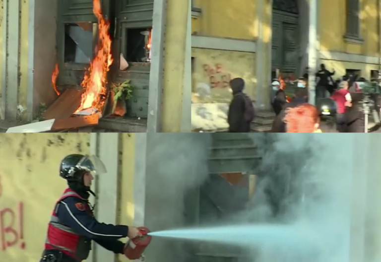 FOTO/ Digjet dera e Ministrisë, protestuesit bashkohen në Bulevard dhe blindohet Kryeministria