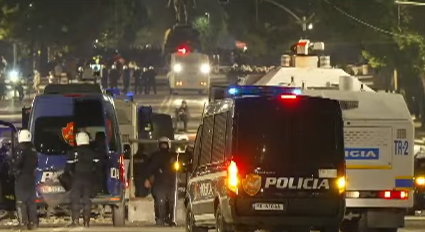 Tirana in chaos again tonight as police chase protesters with vehicles through the streets