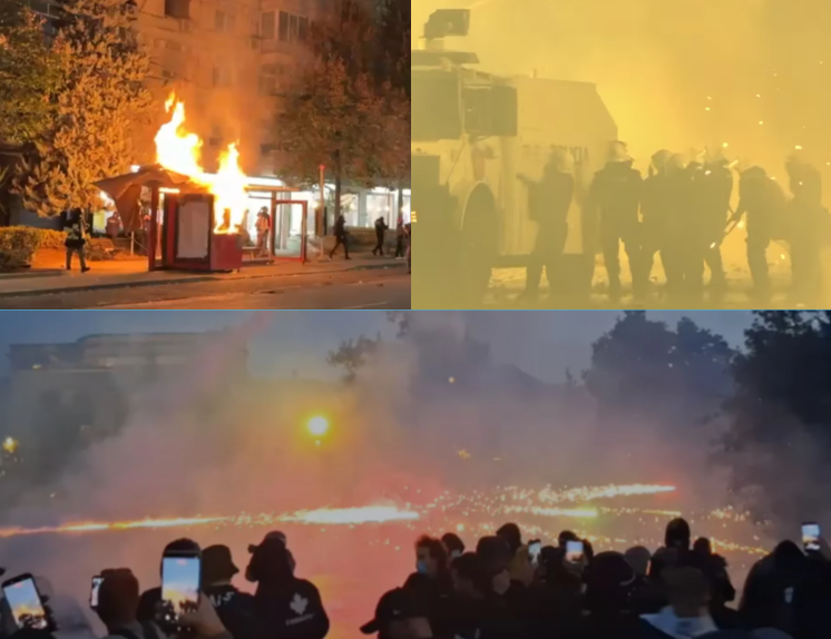 Protestuesit dhe Policia përplasen dhunshëm. Bomba molotov, fishekzjarre, gaz lotësjellës dhe përplasje të dhunshme