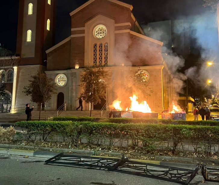 Fire at the Catholic Church, Molotov cocktails thrown. Balla: O God forgive, but the law must make an example of them!