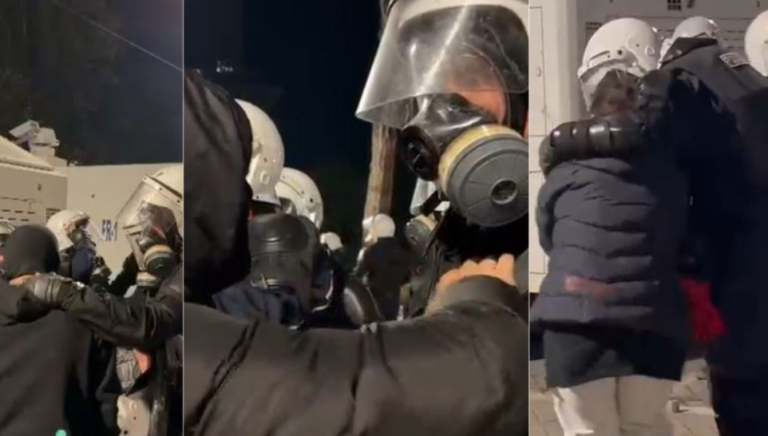 Gjest i rrallë nga Bulevardi/Protestuesit u japin ujë dhe shtrijnë dorën forcave speciale policore