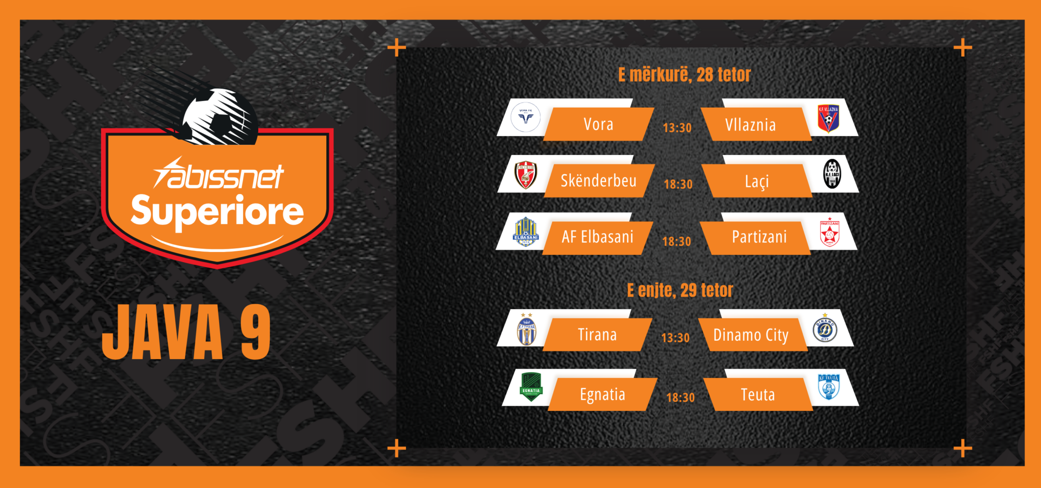 Java e 9-të e Superiores luhet të mërkurën dhe enjten, spikat derbi Tirana-Dinamo City